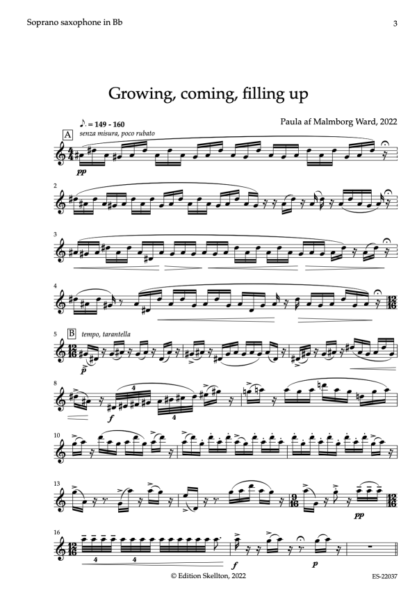 Ward, Paula af Malmborg: Growing, coming, filling up. For soprano saxophone solo - Image 3